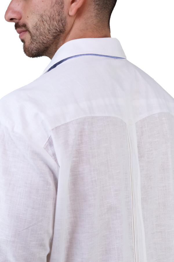 Guayabera Blanca Manga Larga De Aldogón Detalle Bordado Estilo Clásico Para Hombre